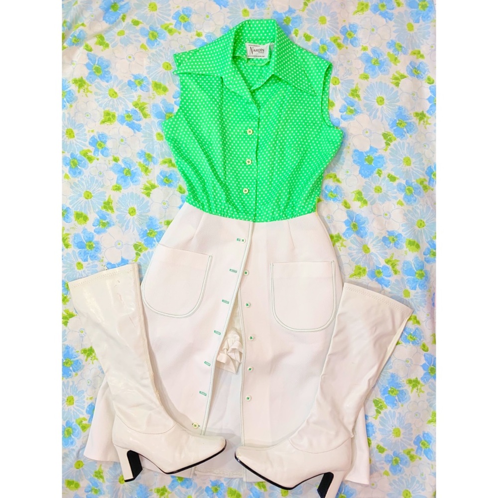 SOLDRare Vintage 60s Green Polka Dot Sun Dress